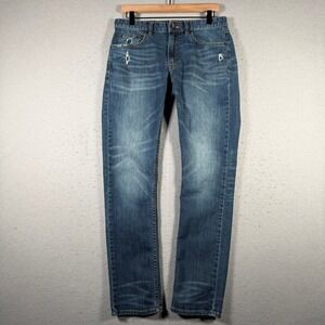 JackThreads Mens Skinny Distressed Stretch Jeans Medium Wash Blue 32x30